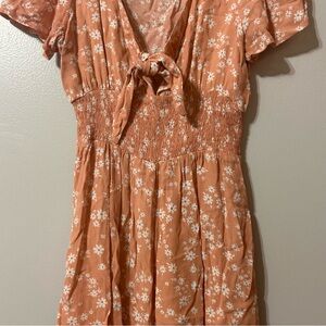 Love Tree Pastel Flowy Boho Pink Romper with white flowers front tie‎